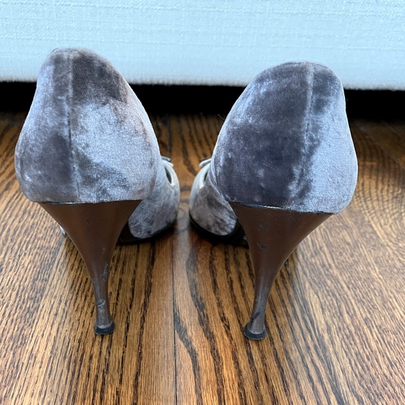 Stuart Weitzman Velvet Peep-Toe Shoes with Encrusted Embellishment - Picture 7 of 7